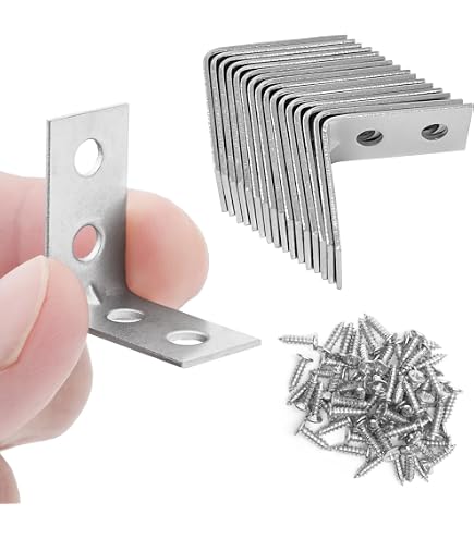 6 Pack Flat Fixing Brackets With 12 Screws – Stainless Steel Straight Brace Plates For Furniture Repair And DIY Projects
