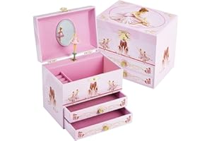 TAOPU Girl's Ballerina Musical Jewelry Box with 2 Drawers,Girls Gift Music Box with Spinning Ballerina for Ages 3-12 Kids Jewel Storage