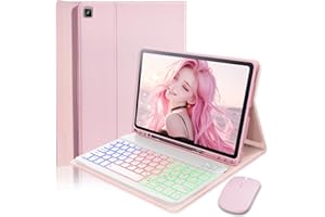 ‎MICROTUNK für Samsung Galaxy Tab S6 Lite (2024/2022/2020) 10.4 Zoll Hülle mit Kabelloses Bluetooth Beleuchtete Farbige Deutsch Tastatur (QWERTZ) und Maus, Magnetisch Abnehmbar, Backlit Keyboard Case