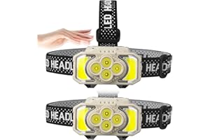 PEAKRO Linterna Frontal Led Recargable 2PCS, Alta Potencia 2000 Lúmenes 6 Modos LED, Luz Roja, Linterna Frontal con Sensor de gestos, Luz Frontal Recargable Ajustable Impermeable, Camping, Pesca