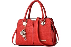 FORRICA Bolsos de Mujer Bolsa Bandolera Moda Colgante Señora Bolso Tote Elegante Bolsas de Hombro Cuero PU Bolso Shopper para Fiesta Trabajo Rojo A