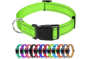 TagMe Reflective Nylon Dog Collars, Adjustable Classic Pet Collar with Quick Release Buckle for Medium Dogs, Green, 2.5 cm Width