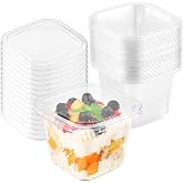 LATERN 50 Pieces Plastic Dessert Cups with Lids, 360ml Square Cups, Transparent Parfait Appetizer Cup, Reusable Serving Bowl