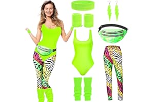 DAZZTIME Disfraz Años 80 Mujer, Accesorios Con Diadema, Muñequeras, Aretes, Traje de Baño - Juego Para Fiestas Temáticas y Photocall