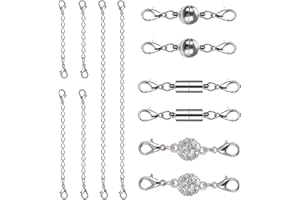 MENGH-SHOP Fermoirs Magnétiques et Chaîne d'Extension Fermoirs de Homard Rallonge de Chaîne pour DIY Collier Bracelet Fabrication de Bijoux 12 Pièces (Argent)