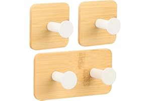 Segus Ganci in Bambù, Ganci Autoadesivi in Bambù, 3 Pezzi Gancio Adesivo, Ganci Autoadesivi Resistenti, Ganci Adesivi Muro per Soggiorno, Camera da Letto, Cucina (Bianco)