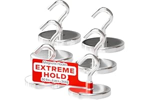 X-BET MAGNET ic Hooks - Ganchos magnéticos de neodimio resistentes para cabinas de crucero, ganchos magnéticos fuertes de tierras raras para colgar en refrigerador, parrilla (6, 36.3 kg)