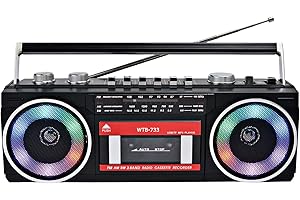 WISCENT Retro Classic 80s Style Portable Boombox with Cassette Player Recorder, AM/FM/SW Radio, Bluetooth, USB/Micro SD Slots, Headphone Jack, 16W Dual Stereo Speakers