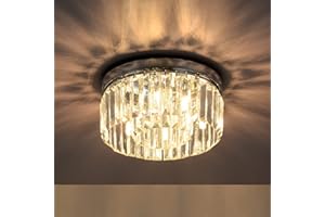 Rayofly Modern Crystal Chandeliers Ceiling Lights, 2-Tiers Crystal Flush Ceiling Lights, Chrome, 6-Lights G9, Elegant Glass Crystal Chandelier Lamps for Living Room, Hall, Bathroom, Bedroom, Foyer