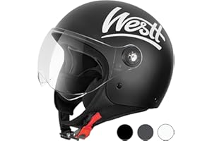 Westt Classic Casco Moto Hombre Mujer con Visera ECE-R 22.06 Transparente capacete Casco Jet Moto Abierto Scooter, Certificado ECE Dot, Tallas S-XL