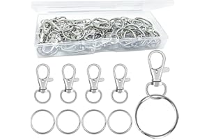QIMMU Schlüsselringe mit Karabiner,50PCS Schlüsselanhänger Ringe,Drehbare Karabinerverschlüsse,Schlüsselanhänger Basteln,Karabinerhaken Schlüsselanhänger mit Transparente Box
