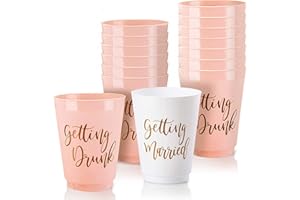 VELENTI Hen Party Accessories - 15-Piece Large Plastic Serving Cups 16 Oz - Colourful Bride Tribe Cup Set for Bachelorette Party, Bridal Party, Hen Do - Strong Reusable White, Pink Party Cups