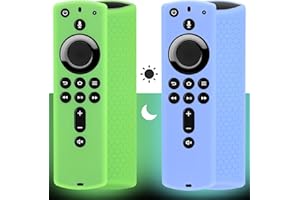[2 Pack] Firestick Remote Cover Case (Glowing in the Dark), Pinowu Anti Slip Silicone Sleeve Compatible with Fire TV Stick 4K Alexa Voice Remote Control (Green and Blue)