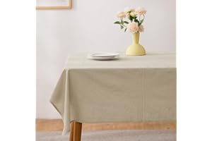 ‎ATSENSE ATsense Tischdecke, Tischdecke Beige, Tischdecken Leinenoptik-100% Gewaschener Baumwolle Eckig Tischtuch 140x240 cm
