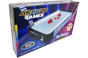 Air Hockey Light Up Arcade Table-Top LED Game, 2 Pushers + 2 Pucks + Illuminated Rails + More HTUK
