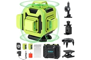 STANEW Niveau Laser Chantier 4D 16 Lignes Vert Autonivelant 4 x 360°±3°, Mode Pulsé Extérieur, 2x2400mAh Batterie Rechargeable+Support Rotatif Intégré + Télécommande Sans Fil