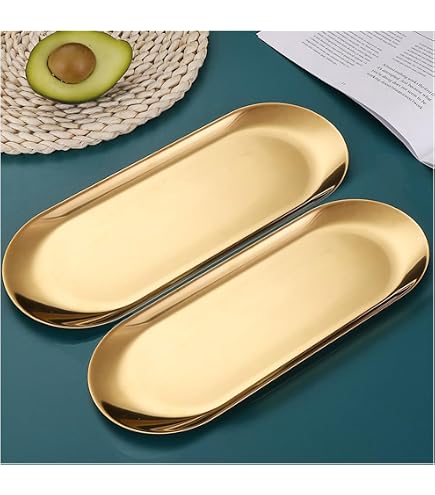 2 Stück Goldene Serviertabletts Aus Edelstahl – 30 Cm, Für Desserts, Schmuck, Deko