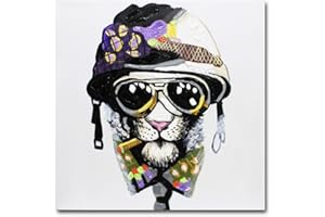 Fokenzary handgefertigtes Gemälde Hund mit Helm und Sonnenbrille auf Leinwand fertig gerahmt zum Aufhängen canvas 16x16in