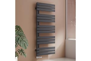 S'AFIELINA Radiatore design per bagno, radiatore scaldasalviette, grigio antracite, pannello piatto, Connessione centrale, 1320x600mm, radiatore per bagno, asciugatore per asciugamani, 838 Watt(Senza valvola)