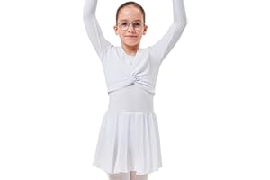 tanzmuster Top Corto da Danza Classica 'Mia' con Maniche Lunghe per Bambini in Rosa, Celeste, Bianco, Nero, Viola e Fucsia