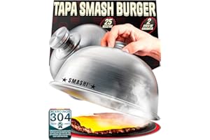 SMASHI BURGER SMASHI® Set de 2 Campanas para Smash Burger – Tapa de Acero Inoxidable 304 para Fundir Queso y Retener Calor – Diámetro 16cm – Incluye Recetario Digital de 25 Smash Burgers