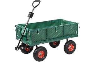 PANANA Heavy Duty 350kg Green Garden Trolley, Mesh Cart Wagon Dump Wheelbarrow Tipper Camping Truck Pull Trolley, L101xW50.5cm