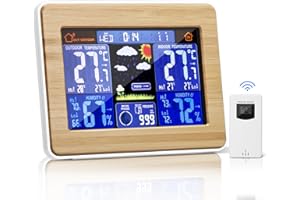Deepboom Station Météo sans Fil, Station Meteo Interieur Exterieur sans Fil, Thermomètre Intérieur avec Capteur LED Ecran Rétro-éclairage Horloge Numérique Alarme Affichage Heure Date Jour (Bios)