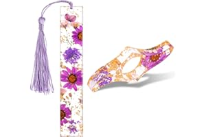 SLIVERDEW Ensemble support et marque-page en résine fleur séchée, marque-page pompon, accessoire livre mignon, cadeau pour amateurs de lecture