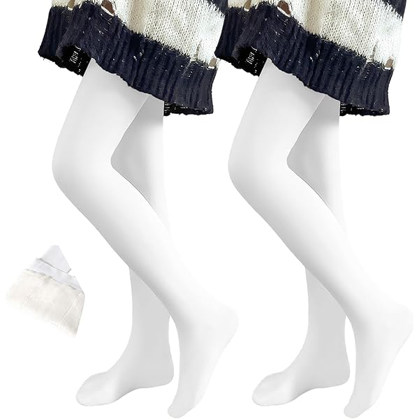 Comfyouth Set van 2 thermische panty's voor meisjes en kinderen, met fleecevoering aan de voeten, ondoorzichtige thermische panty voor de winter, 3-14 jaar, huidskleur zwart