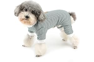 Zunea Gestreifter Schlafanzug für kleine Hunde, Größe XS/S, Welpen, Schlafanzug, Overall mit Leinen-Ring, weiche Schlafkleidung, Outfits für 4 Beine, Haustierkleidung für Chihuahua, Yorkie, Grün,