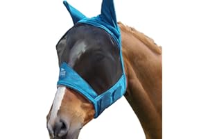 Harrison Howard CareMaster Pro Luminous Maschera da mosca del cavallo Standard con le orecchie Protezione UV per cavallo-Teal (S)