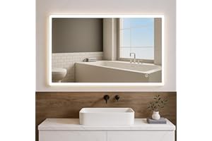 ‎ALLRIGHT AllRight Badspiegel mit Beleuchtung 70x50cm | LED Spiegel | IP54 Wassergeschützt | Touch-Steuerung | Wandspiegel für Badezimmer | Horizontale/Vertikale Montage 6500K Kaltweiß(70x50cm Einfarbig)