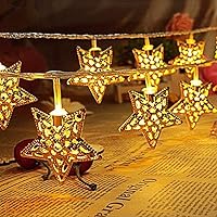 Fizzytech Gold Metal Star String Light for Home Decoration Metal Star Shaped Serial String LED Light for Diwali Navratri…