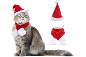 PETLESO Katzen Weihnachtskostüm Weihnachtsmannmütze und Schal für Katzen Welpen Weihnachtsoutfit Weihnachten für Kleiner Hund