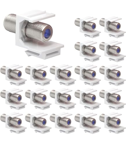 5-Pack F-81 Coax Keystone Jack Couplers – RG6 Cable TV Connector, Snap-In, White