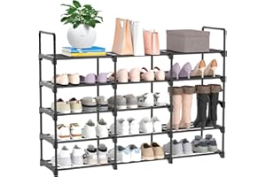 AMZJMT Etagere chaussure à 5 niveaux, Etagère à chaussures en métal offrant de l'espace pour jusqu'à 30 paires de chaussures,Meuble chaussure noir adaptée couloirs