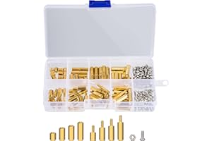 QIMEI-SHOP Mosiężne elementy dystansowe M2.5 męskie i żeńskie sześciokątne śruby ze stali nierdzewnej zestaw śrub z pudełkiem do przechowywania, 180 sztuk