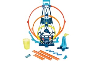 Hot Wheels Track Builder Triple Looping circuit à 3 loopings modulables, petite voiture de course incluse, emballage fermé, jouet pour enfant, GYP65