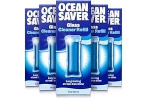 OceanSaver Eco Glass Cleaning Spray - 5x 10ml Refills | Powerful Just Add Water Glass, Mirror & Window Cleaner for Streak-Free Shine | Plant Based, Plastic-Free & Cruelty-Free | Sea Spray Scent