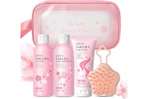 LAIKOU Sakura Set Cuidado Capilar Mujer, con Champú y Acondicionador, Mascarilla Capilar, Scalp Massager, Toiletry Bag, Kit de Cuidado Capilar para un Cabello Saludable (Toiletry Bag)