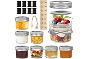 VORHOT 120ml Małe Słoiki na Dżem, 8 Sztuk z Zakręcaną Pokrywką, Hermetyczną Pokrywką Podzielone, Szczelne Mini Mason Jar na Galaretkę, Dżem, Jogurt, Miód