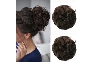 JJstar 2PCS Messy Bun Hair Piece Curly Fake Hair Buns Donut Tousled Updo High Heat Resistant Synthetic Fiber Hair Scrunchies Pieces for Women Girls Ponytail Extension(Dark Brown)