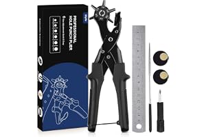Diyife 2-4,5 mm håltång för läder med storleksskala, svart | bältesstans, revolverhåltång, med slipstav, för bälten, hantverk, kort, gummi etc