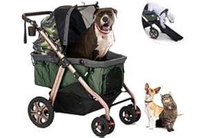 HPZ-PR AMERICA HPZ Pet Rover Titan-HD Premium Super-Sized Dog/Cat/Pet Stroller SUV Travel Carriage/w Access Ramp/100Lbs Capacity/Pumpless Rubber Wheels/Aluminum Frame for Small, Med, Large, XL Pets (Green Camo)