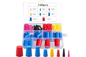 Celepoir 136 Pcs Tapered Rubber Bungs Stoppers, 8 Sizes Rubber Plugs for Holes 1 to 16 mm, Solid Rubbers Bungs Assortment, High-Temperature Resistant, Reusable, for Masking Hole During Powder Coating