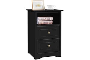 ‎YAHEETECH Yaheetech Bedside Table with 2 Drawers and 1 Open Shelf, Simple Side Table, Box Spring Beds, Bedside Table for Bedroom and Living Room, Black