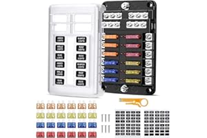 BLEWANDY 12 Fach Sicherungshalter KFZ, 12V ATO Sicherungskasten KFZ, Auto Sicherungsdose Sicherungsträger mit 24pcs Sicherungen und LED-Anzeige Schutzabdeckung für Auto, Boot, Marine, SUV, Wohnmobil, LKW