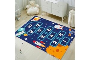 FODELIUY HüPfspiel Teppich Kinderzimmer, Hopscotch Rug, HüPfkäStchen Matte, Spielteppich MäDchen Jungen, HüPfmatte Kinder(80×120cm)