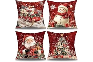 ZJILIXIA 4 Stück Weihnachten Kissenbezüg,Weihnachtskissenbezug Leinen 40x40 Cm/45 X 45 cm,Weihnachtsdeko Kissenbezug,Winter Weihnachten Kissenbezüge Dekor,Für Sofa Wohnzimmer Schlafzimmer (B-40x40cm)