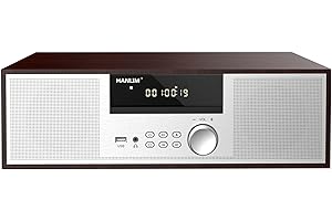 HANLIM Jahrgang Micro HiFi-System CD-Stereoanlage Mini-Komponente 40W RMS CD-Player UKW/Bluetooth-kompatibel/USB/AUX/Fernbedienung/Kopfhörerbuchse Kompatibel mit hochauflösender Klangquelle,Silber,hölzern